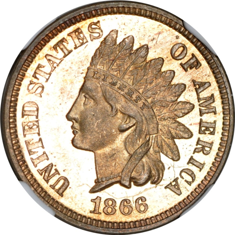 1866 1C Copper-nickel Indian Cent  J-456 NGC PR64 (PHOTO SEAL)
