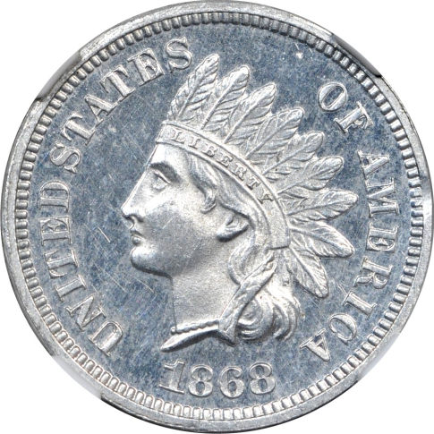 1868 1C Aluminum Indian Cent J-612 NGC PR64CAM