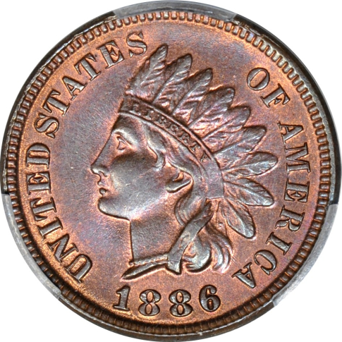 1886 T1 1C Variety 1 Indian Cent PCGS MS64BN (PHOTO SEAL)
