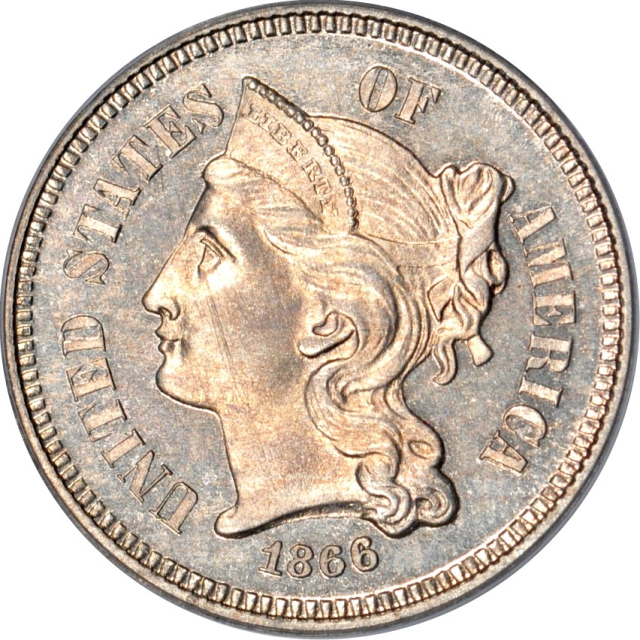 1866 3CN Three Cent Nickel PCGS PR64