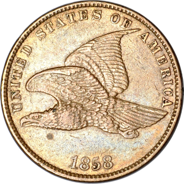 1858 1C Small Letters - High Leaves Flying Eagle Cent Choice AU