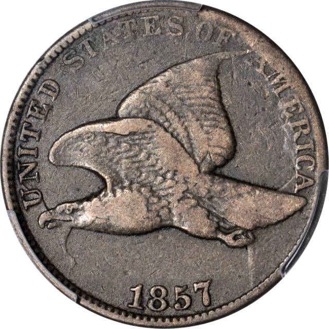 1857 1C $20 Clashed die Snow-7 Flying Eagle Cent PCGS F15 (PHOTO SEAL)