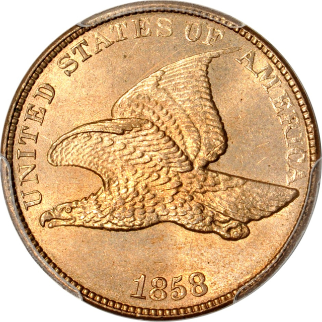 1858 1C Large Letters Low Leaves FS-901 Flying Eagle Cent PCGS (PHOTO SEAL)