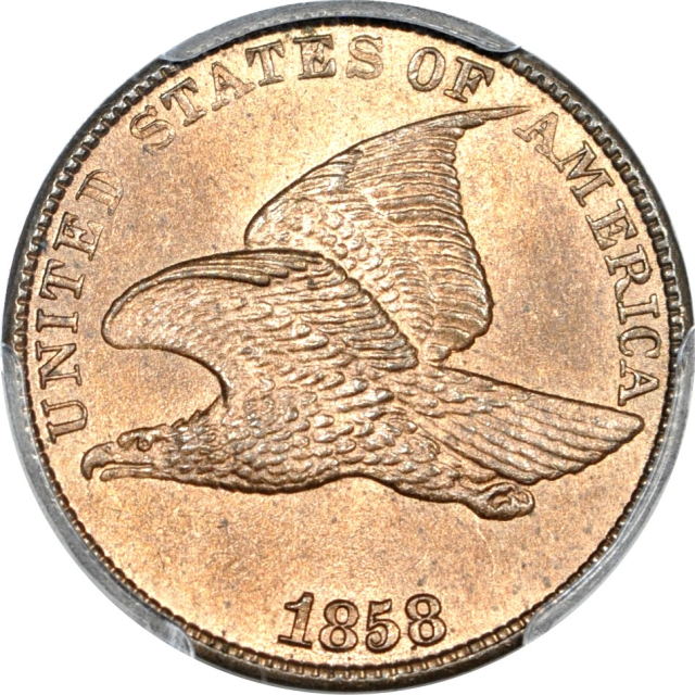 1858 1C Large Letters Flying Eagle Cent PCGS MS65 (PHOTO SEAL & CAC)