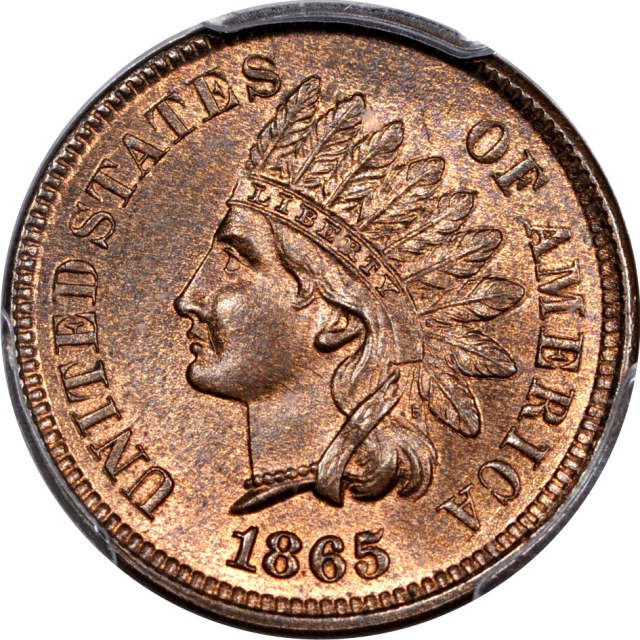 1865 1C Fancy 5 Snow-1b. Indian Cent PCGS MS64BN (PHOTO SEAL & CAC)
