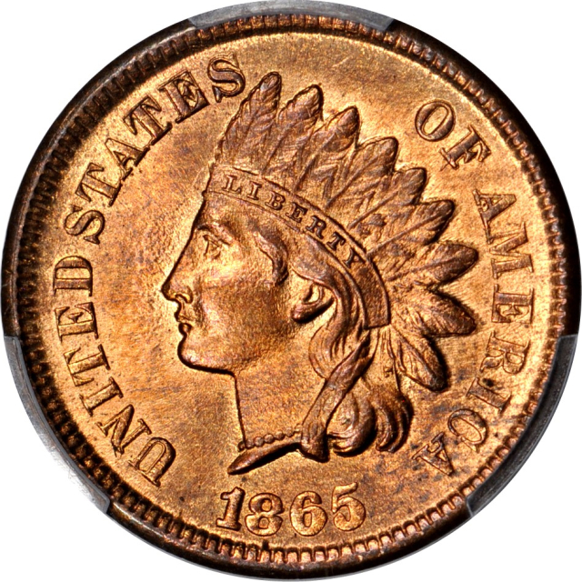 1865 1C Plain 5 Indian Cent PCGS MS66RB (PHOTO SEAL)