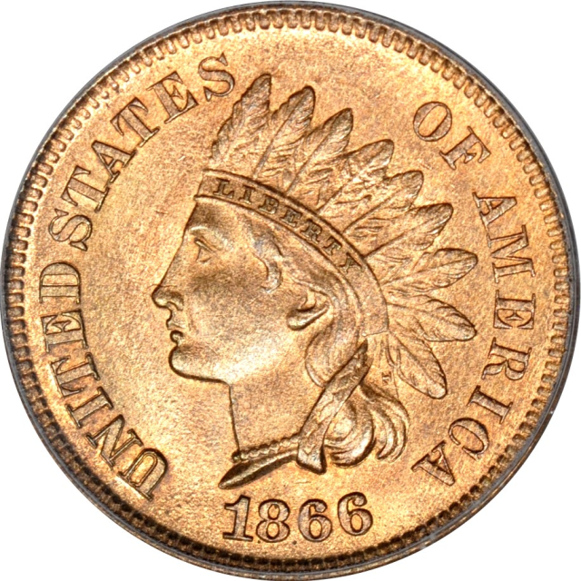1866 1C Indian Cent PCGS MS65RD (PHOTO SEAL)