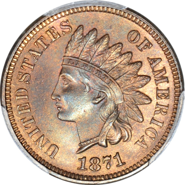 1871 1C Indian Cent PCGS MS65RB (PHOTO SEAL)