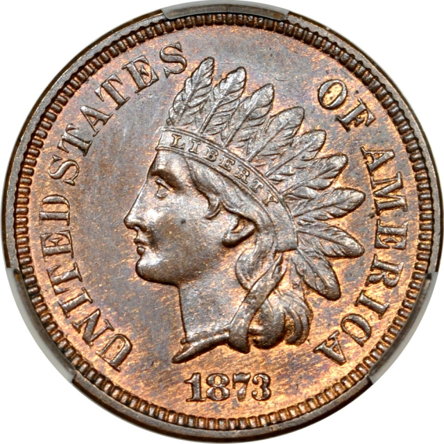 1873 1C Open-3 Snow-6 Indian Cent CACG MS65RB (PHOTO SEAL)
