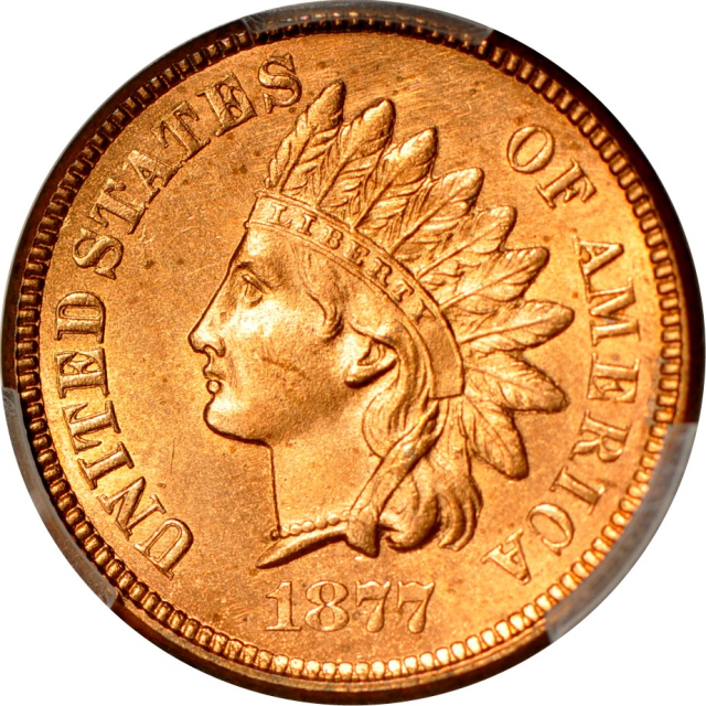 1877 1C Indian Cent PCGS UNC Details (FULL RED)