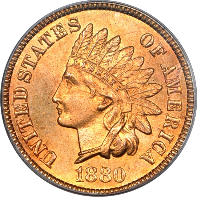 1880 1C Snow-1 Clashed Reverse Indian Cent PCGS MS65RD (PHOTO SEAL & CAC)