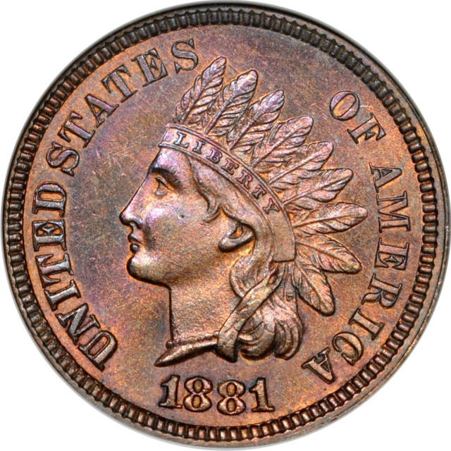 1881 1C [Toned] Indian Cent NGC MS64RB (PHOTO SEAL & CAC)