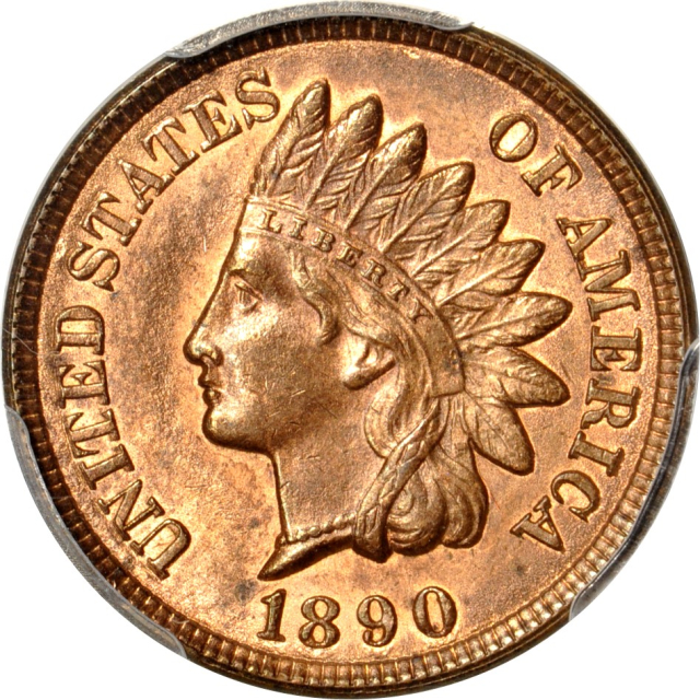 1890 1C Snow-1 Indian Cent PCGS MS63RB (PHOTO SEAL & CAC)
