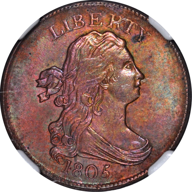 1805 1/2C C-1 Draped Bust Half Cent NGC UNC Details(Altered Color)