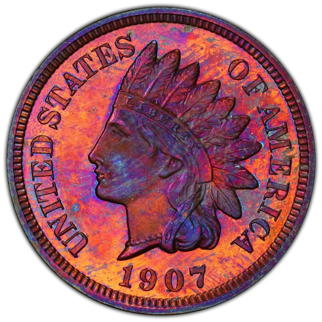 1907 1C Indian Cent (Toned) PCGS PR63RB (PHOTO SEAL)